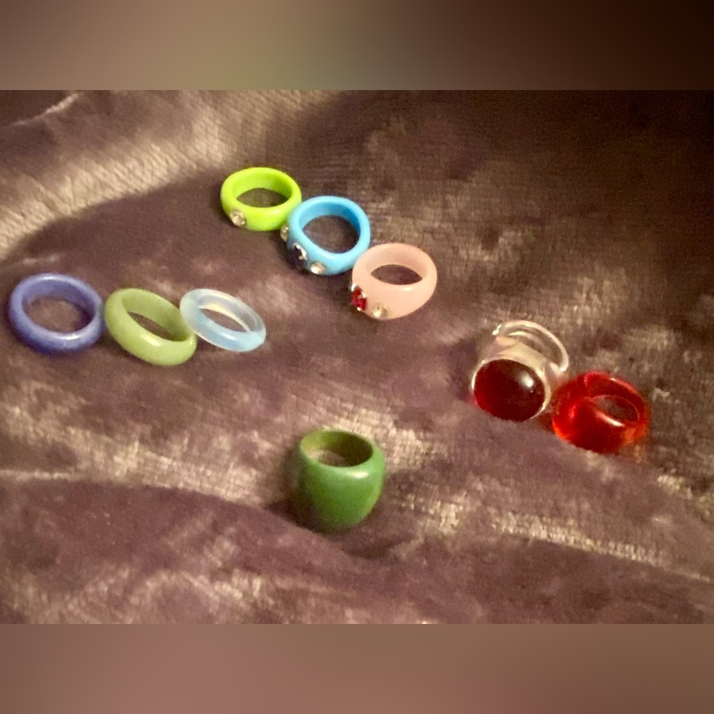 Mixture of Lucite, Jade, and Wood rings